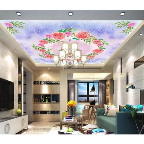 Custom photo 3d ceiling murals wallpaper Romantic starry sky rose wreath butterfly decor living room wallpaper for walls 3 d