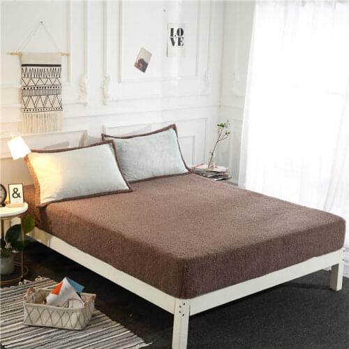 Solid Color Soft Lambswool Mattress Cover Warm Comfortable King Queen Size Plush Bed Protector Cover Not Included Pillowcase