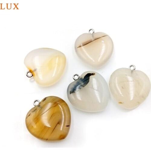 Natural Gray Agates Pendant for necklace Large Heart Charms Polished Gems-Stone Jewelry Agates Stone Charm For DIY Design