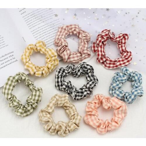 Women Fashion Plaid Hair Rope Girls Elastic Hair Band Ponytail Holder Rubber Band Simple large Intestine Circle Hair Accessories