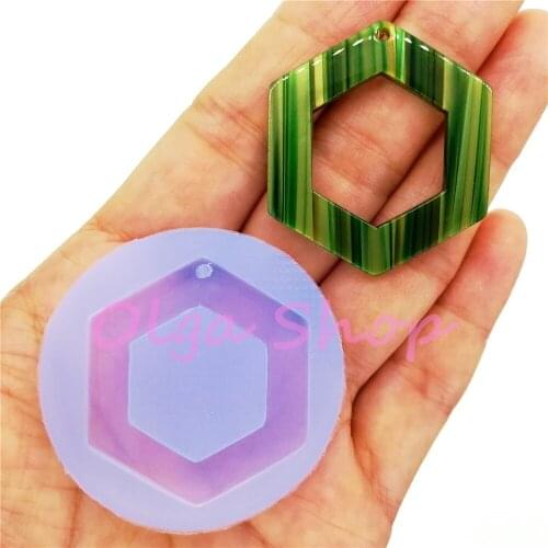 BYL527 36.7mm Hexagon Earring Silicone Mold Earrings Pendant Necklace Making Cabochon Resin Clay Craft Fondant Cake Decoration