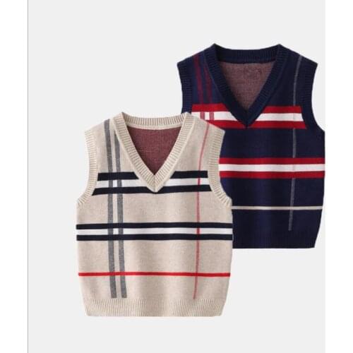 2-8T Plaid Sweater Tank For Boy Girl Toddler Kid Baby Spring Autumn Sweater V Neck Knit Top Fall Fashion Vest Knitwear Clothes