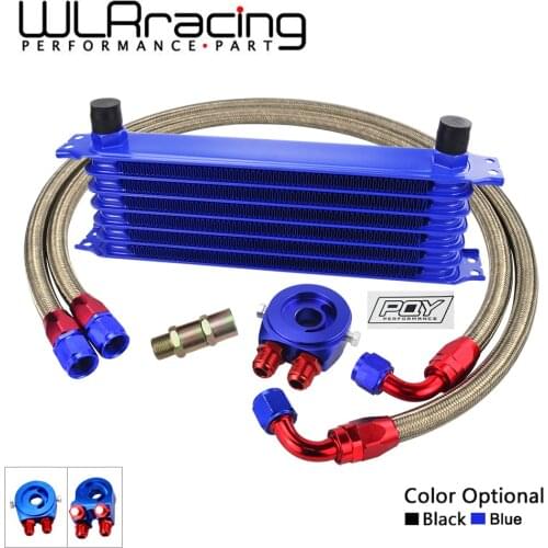 WLR - UNIVERSAL 7ROWS OIL COOLER KIT + OIL FILTER SANDWICH ADAPTER + STAINLESS STEEL BRAIDED OIL HOSE WITH PQY STICKER+BOX