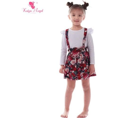 Kaiya Angel Valentines Day Girls Clothes Boutique Outfit Kids White Cotton Shirt Pink Peony Strap Dress Clothing Wholesale Suit