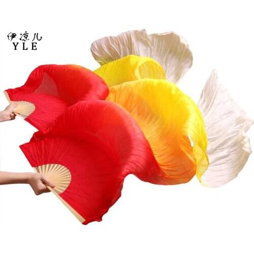 2018 New arrivals women silk belly dance fan veils of belly dance fans on sale Red+Yellow+White