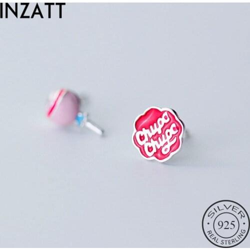 INZATT Real 925 Sterling Silver Asymmetrical Candy Flower Stud Earrings For Fashion Women Party Cute Fine Jewelry Accessories