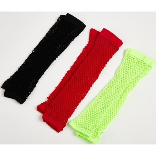 1 pair Punk Gothic Costume Long Fishnet Dance Mesh Fingerless Lady Gloves Black Red Fluorescent Green