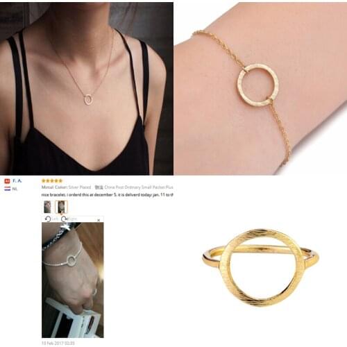 2017 Minimalism Eternity Circle Jewelry Set Delicate Stainless Steel Chain Charm Necklace Ring Bracelet Sets For Women BFF