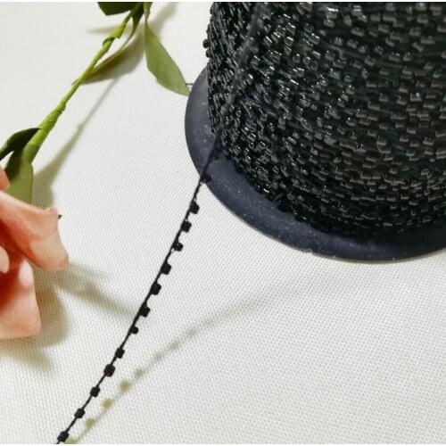 1M Lace Crystal Beads Black Bead Sequins Fabric Beaded Trim Ribbon DIY Sewing Applique Collar Cord Dress Guipure Decor YU25