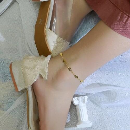 2021 New Anklet Niche Design Fashionable Style Versatile Leaf Shaped Foot Chain Jewelry Titanium Steel Gold Plated No Fading