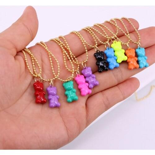 5PCS, Colorful Bear Necklaces For Women Neon Enamel Animal Pendants Beads Chain Necklace Collares Mujer Jewelry in 2 Size