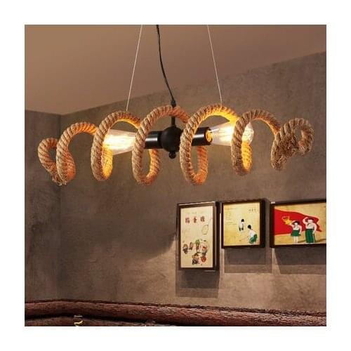 American Country Industrial Loft Wrought Iron Pipe Hemp Rope Pendant Or Ceiling Lamp Retro Bar Cafe E27 Edison Bulb Light