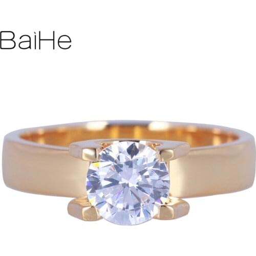BAIHE Solid 14K Yellow Gold 1.85CT Genuine AAA Graded Cubic Zirconia/Flawless Party Women Cute/Romantic Cubic Zirconia Ring