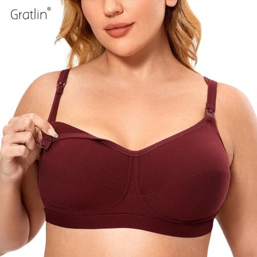 Gratlin Womens Plus Size Wirefree Cotton Maternity Nursing Bra Softcup Supportive