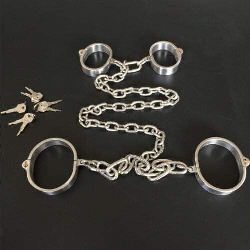 Black emperor stainless steel bdsm cuffs bondage handcuffs for sex+Ankle cuffs with chain slave fetish sex toys adult games