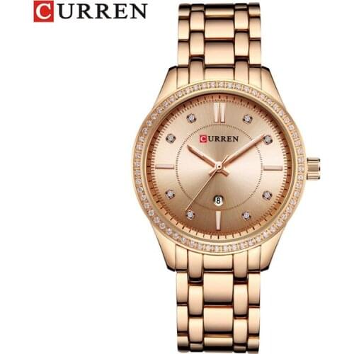 CURREN Fashion Womens Wrist Watches with Diamond Bracelet Gold Top Luxury Brand Ladies Jewelry Bracelet Female Watch Gift