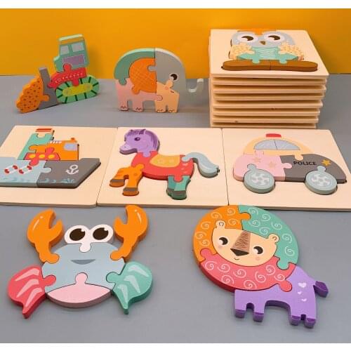 4 Pcs/Set Wooden Puzzle Toys for Kids Toddlers Montessori Handheld 3D Jigsaw Board Early Learning Educatonal Toy