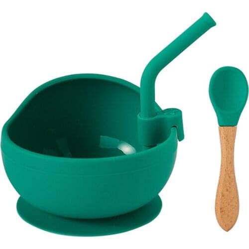 Baby Silicone Dinner Plate Sucker Bowl with Straw Spoon Anti Slip Suction Dish
