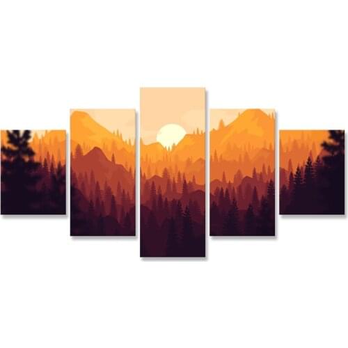 Firewatch Sunset Forest Landscape Mountains Wall Art 5 Panels Canvas Poster Decorative Picture Paintings Wall Decor