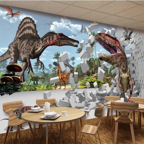 Photo Wallpaper 3D Brick Dinosaur Animal Mural Kids Bedroom Living Room Personality Background Wall Covering Papel De Parede 3D
