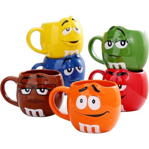 M&M coffee mugs ceramic tea cups and mugs large capacity mark cute bean expression cartoon creative drinkware send spoon