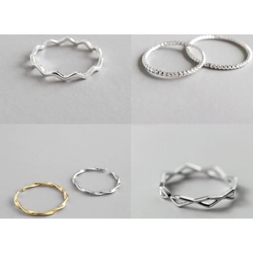 100% Pure 925 Sterling Silver Ring Fashion Simple Curve Wave Ring Thin Geometric finger Ring For Women Jewelry Anti Allergy