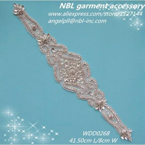 Crystal bridal beaded patch rhinestone applique for wedding dress DIY sash iron on WDD0268