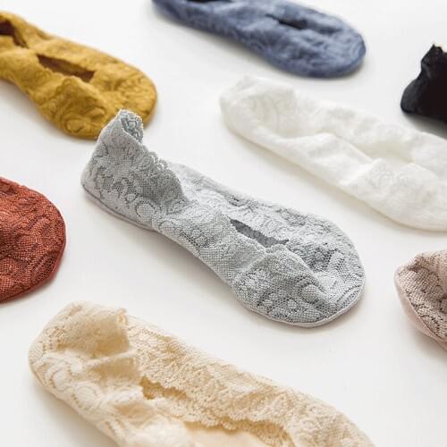 5pairs/lot Summer Women Girl Silica Gel Lace Boat Socks Invisible Cotton Sole Non-slip Antiskid Slipper Anti-slip Sock wholesale
