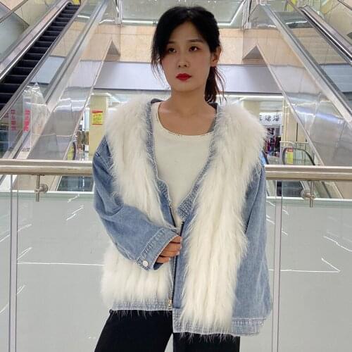 Fur Jacket Female Winter Fur Coat 2021 Autumn Winter Denim Jackets With Fox Fur Trim