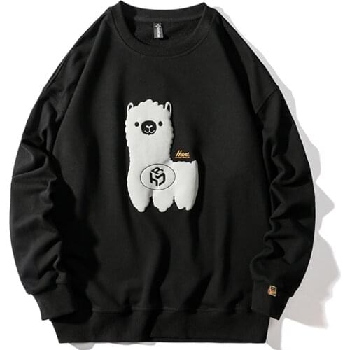2021 New Men Hoodies Lovely Cute 3D Alpaca Pattern Design Boy Daily Wear Loose Casual Pullover Sweater