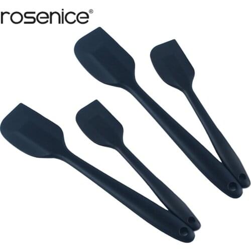 4Pcs Heat Resistant Silicone Spatula Scraper Kitchen Utensil Set 2 Large and 2 Small Spatulas Dishwasher and Oven Safe (Black)