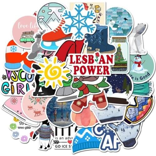 50Pcs Winter Christmas Stickers Cartoon Motorcycle Refrigerator Suitcase Animal Laptop Sticker Pack Scrapbook Skateboard Sticker