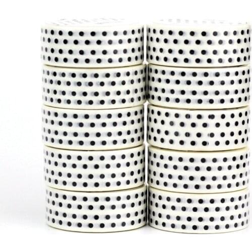 NEW 10pcs/Lot Decorative Black and White Dots Japanese Washi Tapes for Bullet Journal Adhesive Masking Tape Cute Papeleria