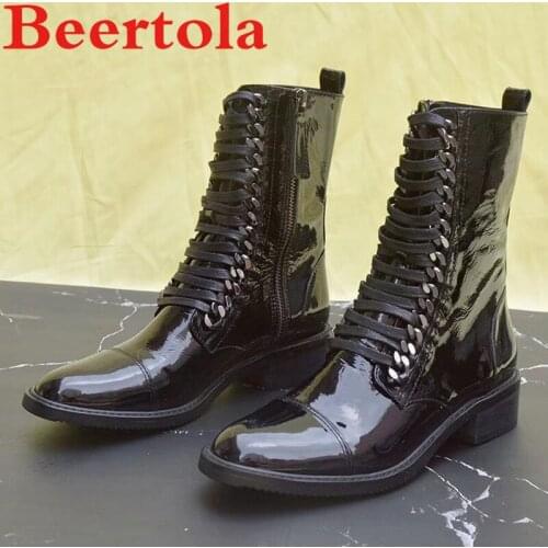 New Real Leather Mid-calf Womens Boots Metal Button Zip Hip Hop Boots Women Snakeskin Pattern Shoelace Cool Girl Bottes Femmes