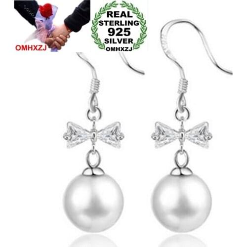 OMHXZJ Wholesale Jewelry fashion joker kpop star for Woman gifts Bowknot Pearl 925 Sterling Silver Tassel drop Earrings YS193