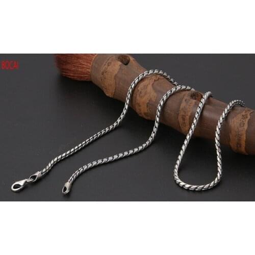 Real S925 Pure silver jewelry men and women necklace retro Thai silver simple wild twist 2.5mm necklace clavicle chain