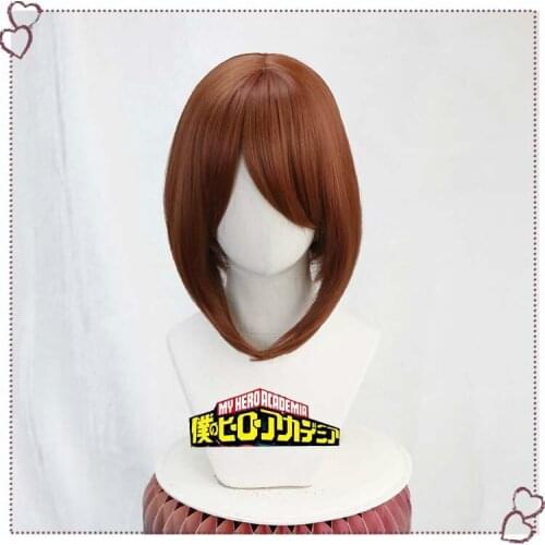 Anime My Hero Academia Boku no Hiro Akademia Uraraka Ochako Short Brown Bobo Heat Resistant Cosplay Wig + Free Wig Cap
