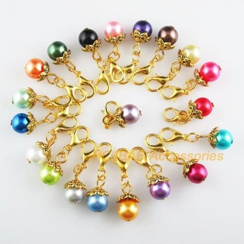 20 New Lotus Caps 8x15mm Charms Mixed Ball Glass Gold Color Retro With Lobster Claw Clasps