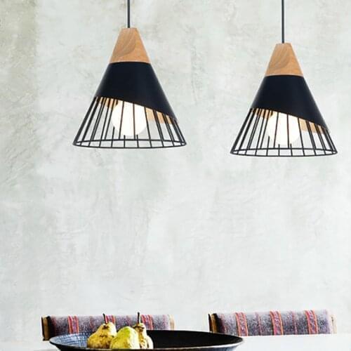 Pendant-Lights Room-Decor Wooden Metal Nordic-Design 7colors Dinning E27 Led Bulb