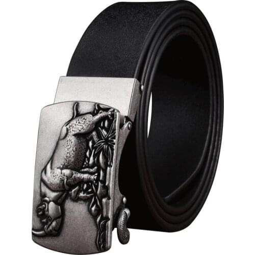 New Mens Belt Head Layer Cow Leather Embossed Automatic Buckle Belt Leather Designer Belts Men High Quality