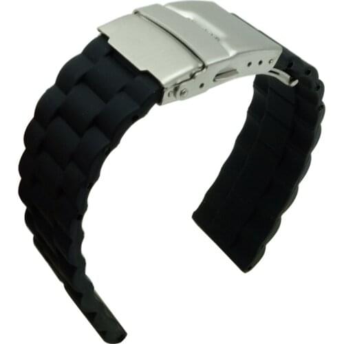 For Any watchband 20 22 mm Rubber Watch Band Strap Straight End Bracelet Stainless Steel Double Folding Clasp Watchband