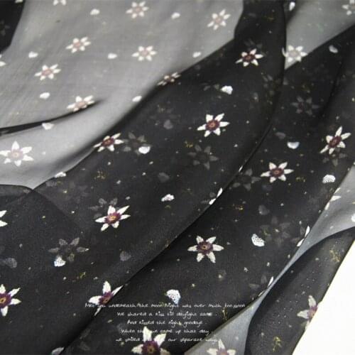 LEO&LIN Large Wide Black Small Flower Real Silk Chiffon Light through Dress Shirt Lining Cloth DIY Sewing Tissue