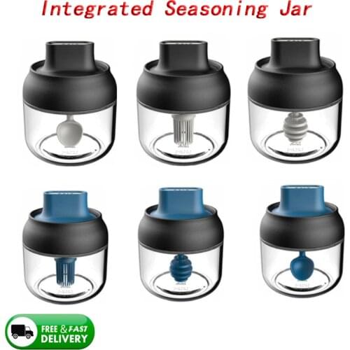 Glass Spice Box Spoon And Lid Integrated Spice Jar Combination Seasoning Jar Honey Salt Shaker Oil Bottle Sets Kitchen Supplies