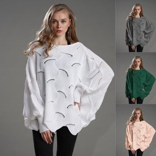 Autumn And Winter New Loose Solid Color Commuter Sweater Large Size Trendy Round Neck Bat Sleeve Pullover Sweater