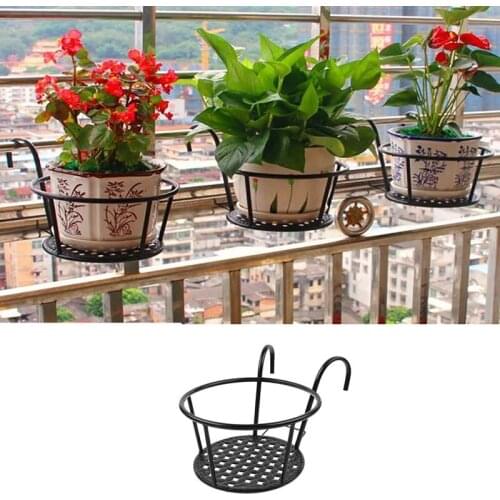 Outdoor Hanging Basket Plant Iron Racks Flower Holder Shelf Fence Balcony Round Flower Pot Decoration Garden Supplies