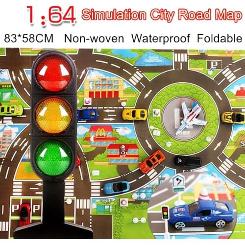 Waterproof 83*58CM Car Toy Playmat Simulation Toys City Road Map Parking Lot Playing Mat Portable Floor Games 2 maps w/Guidepost