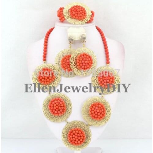 Nigerian Coral Jewelry Set Coral Beads Necklace Set Nigerian African Wedding Beads Jewelry Set W7379