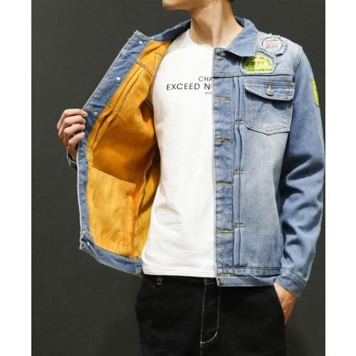 YuWaiJiaRen Winter Mens Denim Jacket Thick Fleece Warm Retro Personality Embroidery Brand Mens Cowboy Coats Jeans Outwear