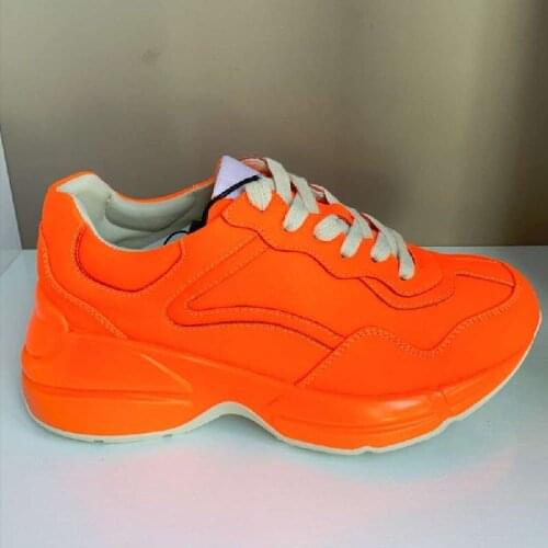 Woman Shoes Leather Fluoresent Orange Sneakers Thick Bottom Zapatos De Mujer Lace Up Shoes Comfort Platform Sports Shoes Women