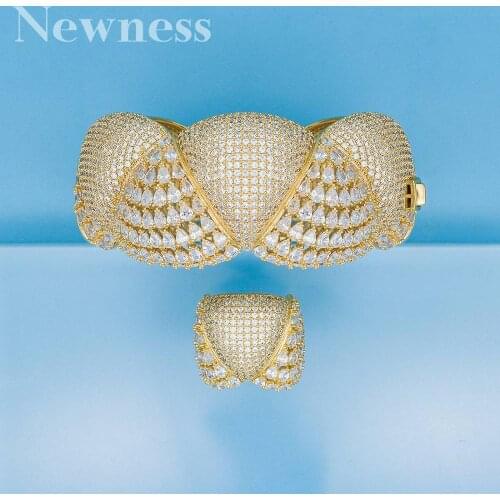 Newness 2PCS Bracelets/Ring Luxury Cubic Zirconia Open Bangle Trendy Girls Women Patry Wedding Jewelry Sets